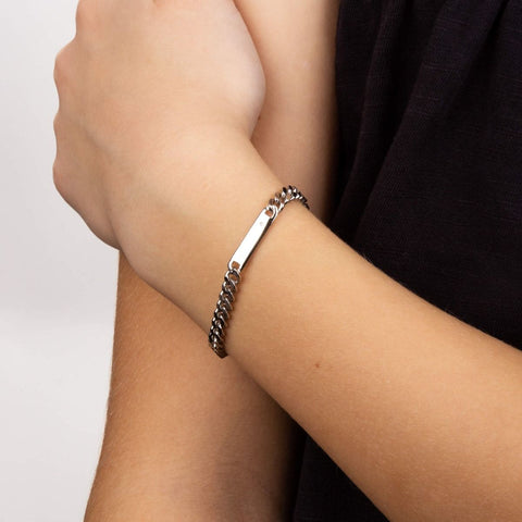 D for Diamond Sterling Silver Boys ID Bracelet B2843