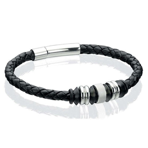 Fred Bennett Black Leather Mens Bracelet B3898