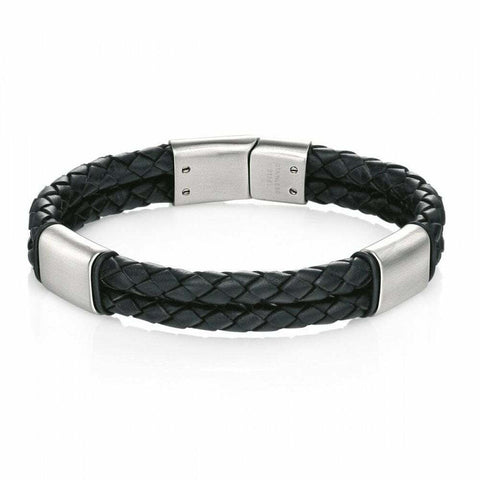 Fred Bennett Black Leather Double Row Mens Bracelet B4373