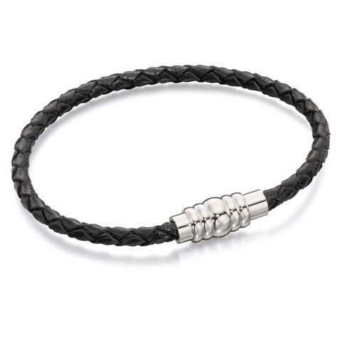 Fred Bennett Black Leather Mens Bracelet B4726