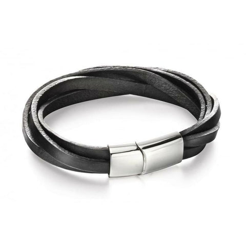 Fred Bennett Multi Strand Black Leather Mens Bracelet B5055