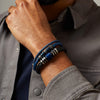 Fred Bennett Mens Black Leather Bracelet with Blue Steel Accent B5640