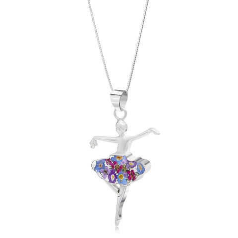 Shrieking Violet Real Flower Purple Haze Silver Ballerina Pendant BLP15