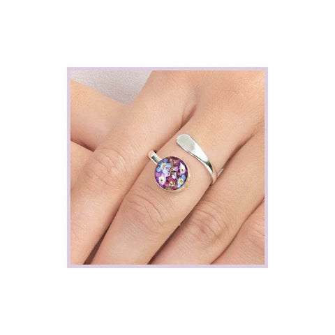 Shrieking Violet Real Flower Purple Haze Silver Ring BLRA-01