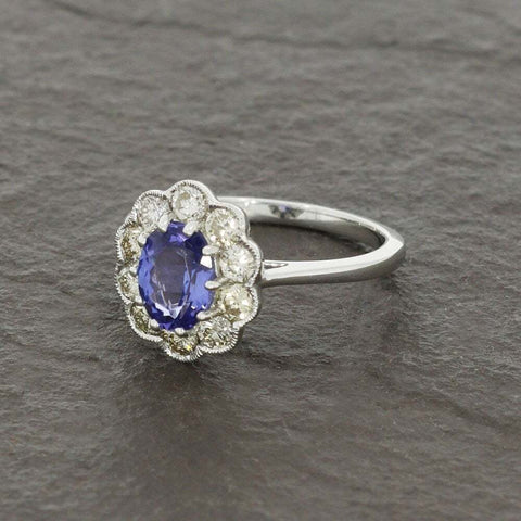 9ct White Gold 1.29cts Tanzanite and 0.80cts Diamond Cluster Ring | H&H