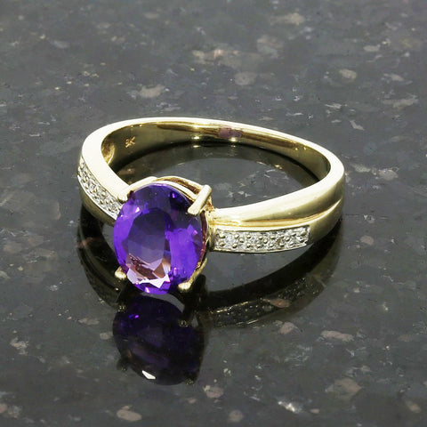 Pre Owned 9ct Yellow Gold Amethyst and Diamond Ring