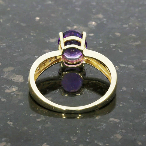 Pre Owned 9ct Yellow Gold Amethyst and Diamond Ring