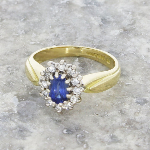 Pre Owned 18ct Yellow Gold Sapphire And 0.25cts Diamond Cluster Ring