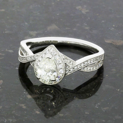 Pre Owned Platinum Pear Shape 1.00cts Diamond Halo Ring