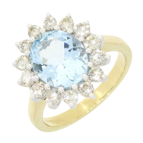 14ct Yellow Gold 2.45ct Aquamarine Diamond Cluster Ring | H&H Jewellers