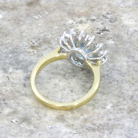 14ct Yellow Gold 2.45ct Aquamarine Diamond Cluster Ring | H&H Jewellers