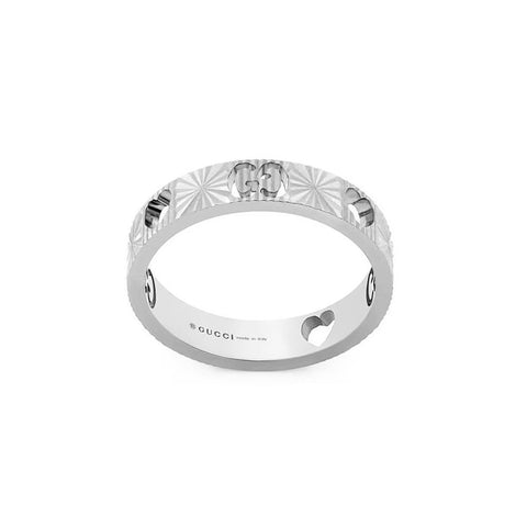 Pre Owned 18ct White Gold Gucci Icon Heart Band Ring