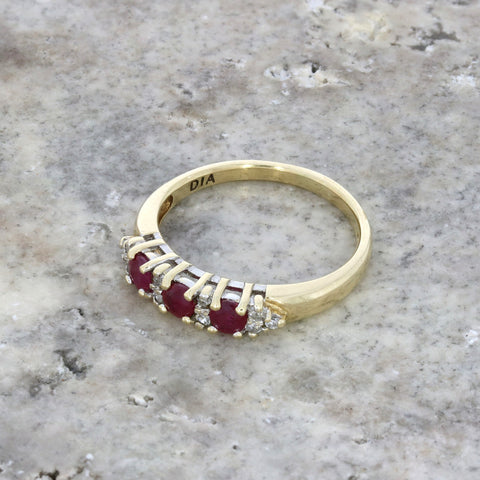 Pre Owned 9ct Yellow Gold Ruby and Diamond Half Eternity Ring | H&H 