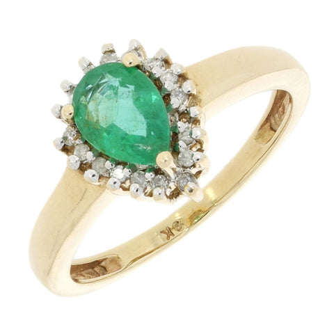 Pre Owned 9ct Yellow Gold Emerald and Diamond Cluster Ring | H&H 