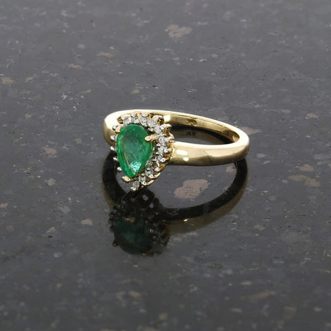 Pre Owned 9ct Yellow Gold Emerald and Diamond Cluster Ring | H&H 