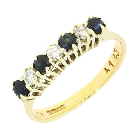 Pre Owned 9ct Yellow Gold Sapphire and Diamond Half Eternity Ring | H&H 