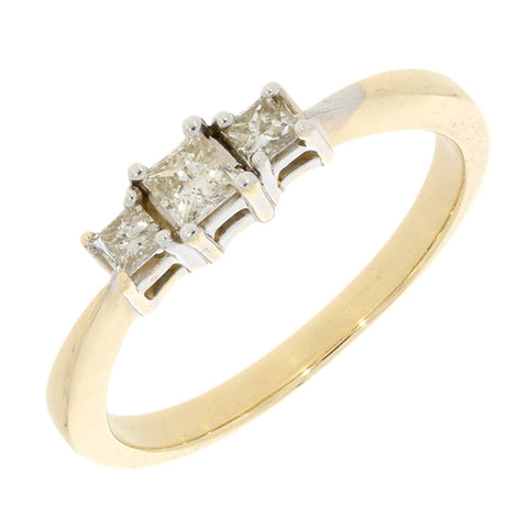 Pre Owned 9ct Yellow Gold 0.35cts Princess Cut Diamond Trilogy Ring