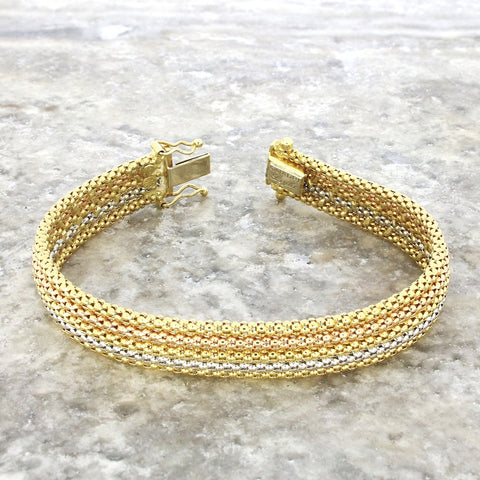 Pre Owned Quadri 18ct Three Colour Gold Mesh Design Bracelet | H&H 