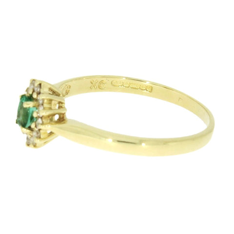 Pre Owned 18ct Yellow Gold Emerald And Diamond Cluster Ring | H&H