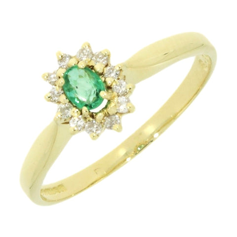 Pre Owned 18ct Yellow Gold Emerald And Diamond Cluster Ring | H&H