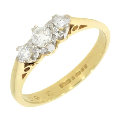 Pre Owned 18ct Yellow Gold 3 Stone Trilogy 0.25cts Diamond Ring | H&H