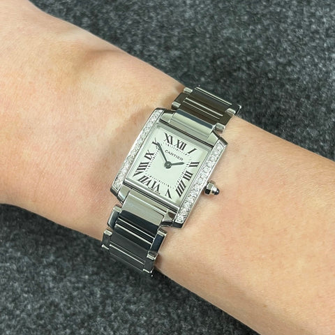 Pre Owned Cartier Tank Francaise Steel Ladies Watch Diamond Set W51008Q3 Papers RW0610 (2001)