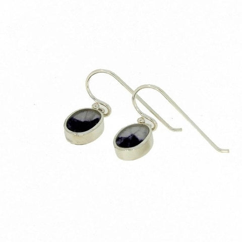 Derbyshire Blue John Sterling Silver Small Oval Drop Earrings