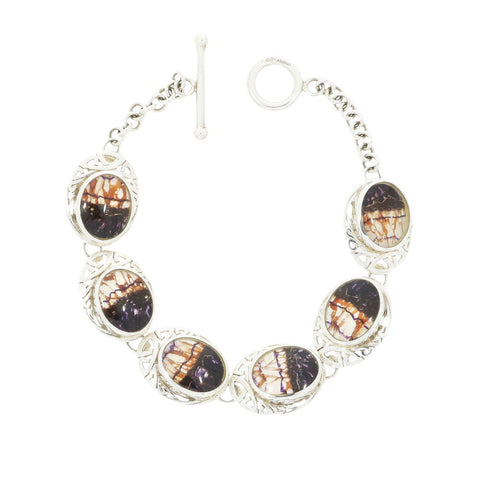 Derbyshire Blue John Sterling Silver Celtic Oval Link Bracelet