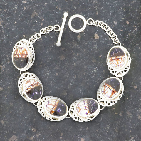 Derbyshire Blue John Sterling Silver Celtic Oval Link Bracelet