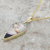 Derbyshire Blue John and Opalique 9ct Yellow Gold Teardrop Pendant | H&H