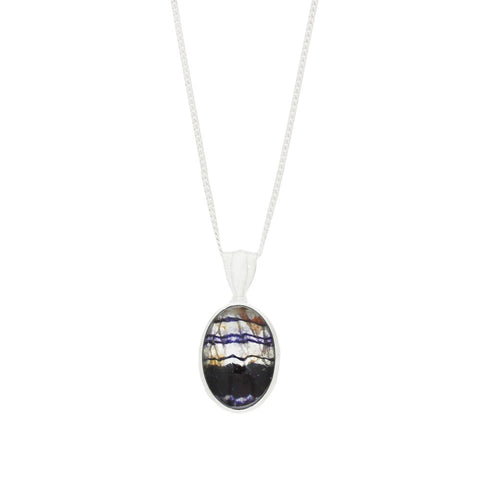 Derbyshire Blue John and Blue Goldstone Silver Pendant and Chain