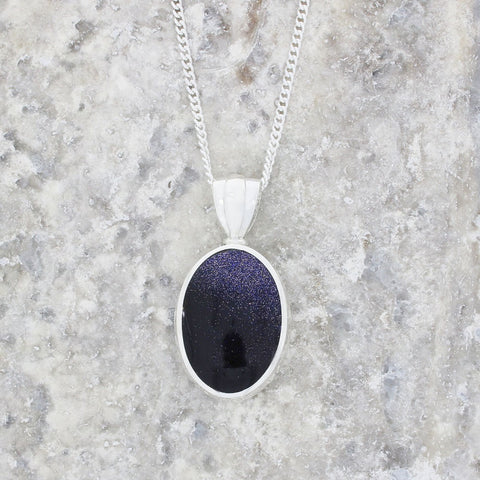 Derbyshire Blue John and Blue Goldstone Silver Pendant and Chain