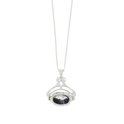 Derbyshire Blue John Reversible Triple Stone Spinning Pendant and Chain
