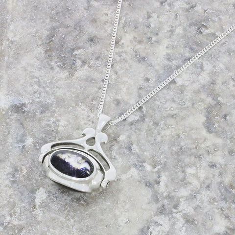 Derbyshire Blue John Reversible Triple Stone Spinning Pendant and Chain