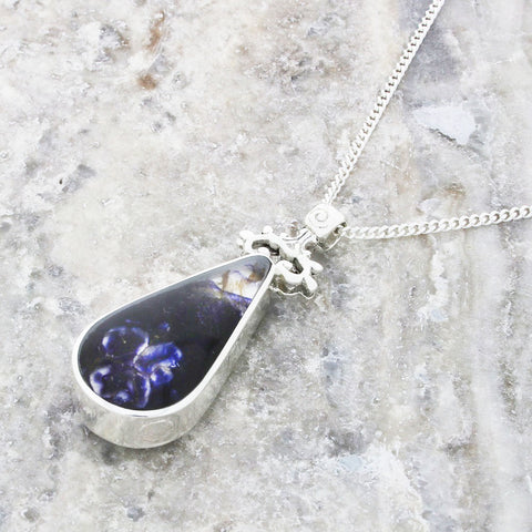 Derbyshire Blue John Large Teardrop Reversible Pendant and Chain