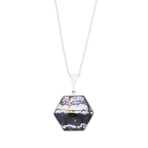 Derbyshire Blue John and Labradorite Hexagonal Sterling Silver Pendant And Chain