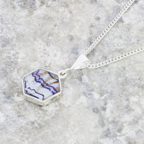 Derbyshire Blue John & Opalique Small Hexagonal Pendant And Chain