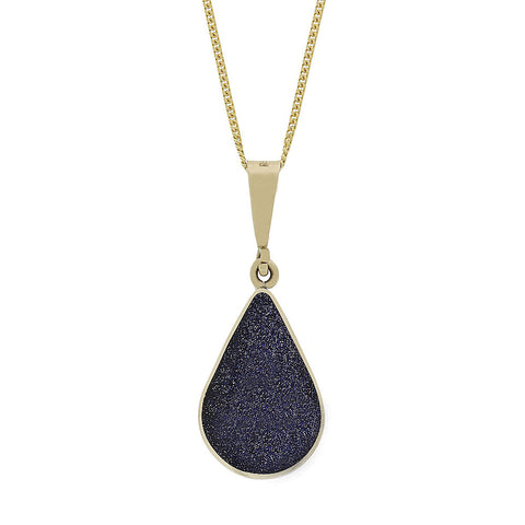 Blue Goldstone and Jet 9ct Yellow Gold Pear Shape Pendant Necklace