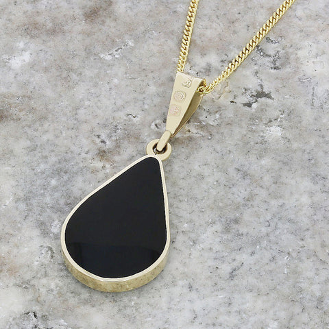 Blue Goldstone and Jet 9ct Yellow Gold Pear Shape Pendant Necklace