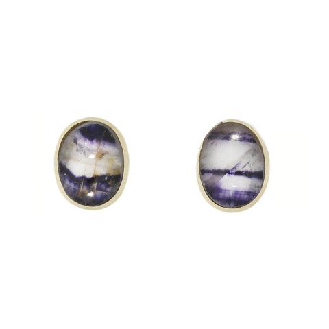 Derbyshire Blue John 9ct Yellow Gold Oval Stud Earrings