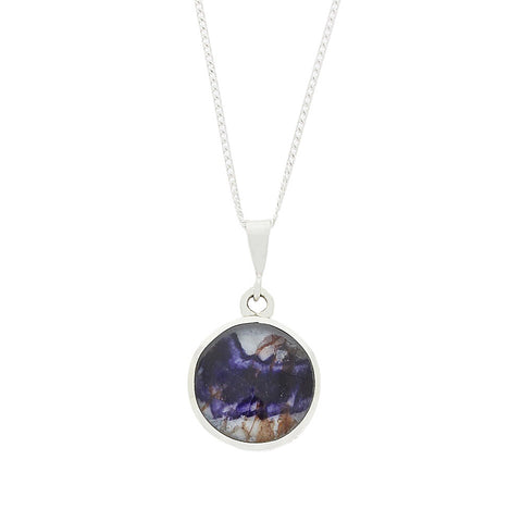 Derbyshire Blue John Small Reversible Round Pendant And Chain