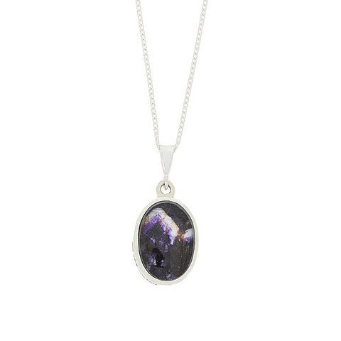 Derbyshire Blue John Small Reversible Oval Pendant And Chain