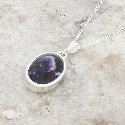 Derbyshire Blue John Small Reversible Oval Pendant And Chain