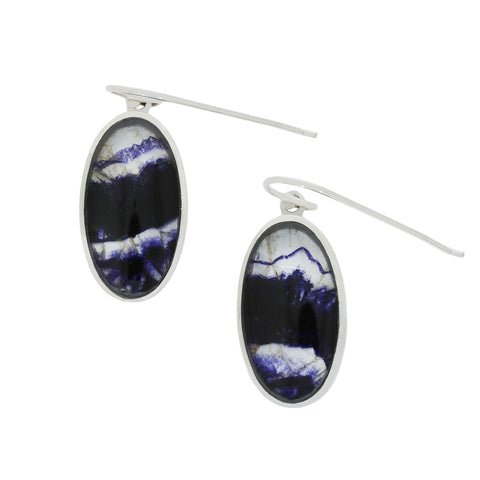 Derbyshire Blue John Sterling Silver Large Oval Drop Earrings