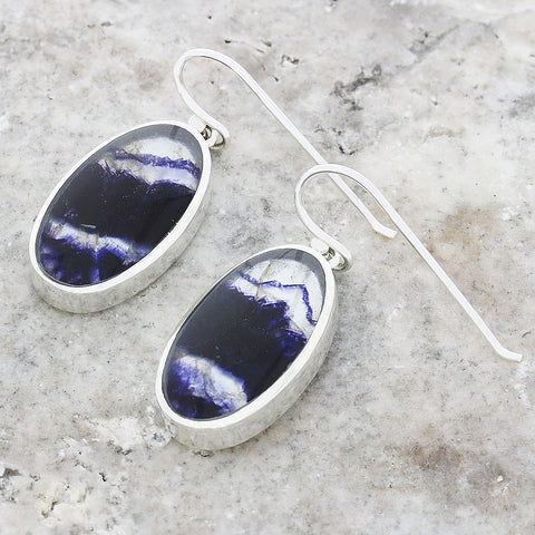 Derbyshire Blue John Sterling Silver Large Oval Drop Earrings