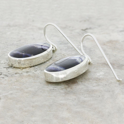 Derbyshire Blue John Sterling Silver Large Oval Drop Earrings