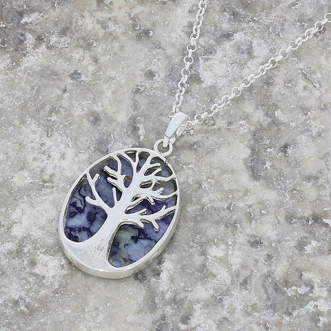 Derbyshire Blue John Tree of Life Oval Pendant And Chain