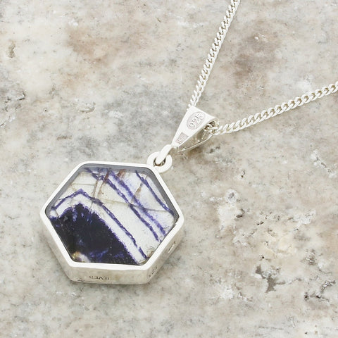 Derbyshire Blue John Reversible Hexagonal Pendant And Chain