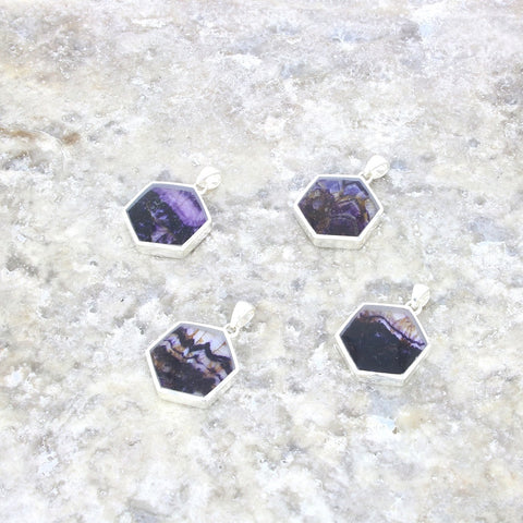 Derbyshire Blue John Small Hexagonal Pendant And Chain