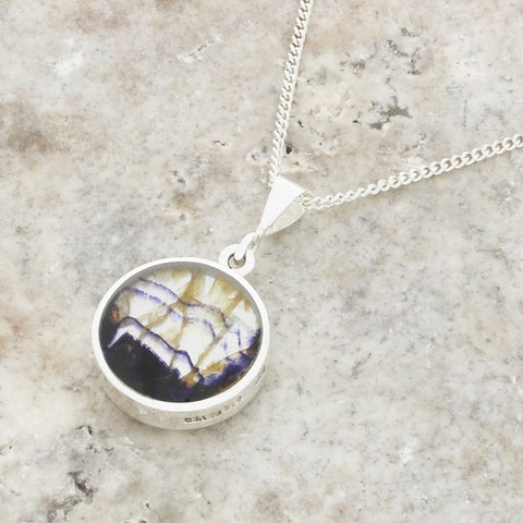 Derbyshire Blue John Sterling Silver Reversible Pendant And Chain